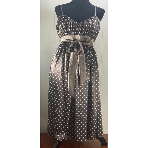 Maria Bianca Nero Brown Polka Dot Maxi Dress Sleeveless Tie Waist - Picture 1 of 9